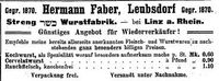 Werbung Metzgerei Faber aus dem Jahr 1887