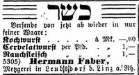 Werbung Metzgerei Faber aus dem Jahr 1890