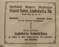 Werbung Metzgerei Faber aus dem Jahr 1927